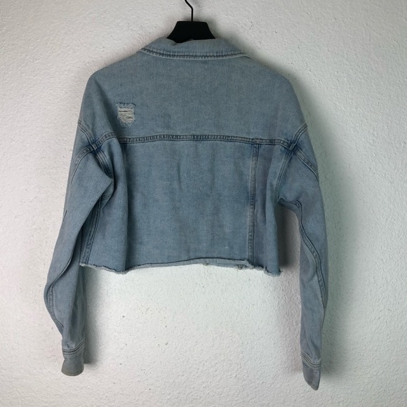 Pacsun Crop Jean Jacket Distressed Denim Button - Picture 7 of 9